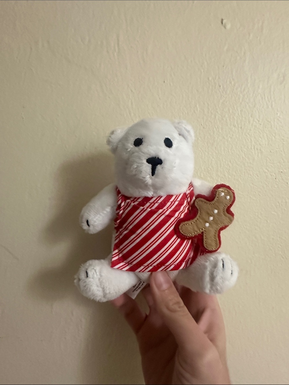 Target White Plush Bear with Red Striped Outfit and Brown Gingerbread Patch